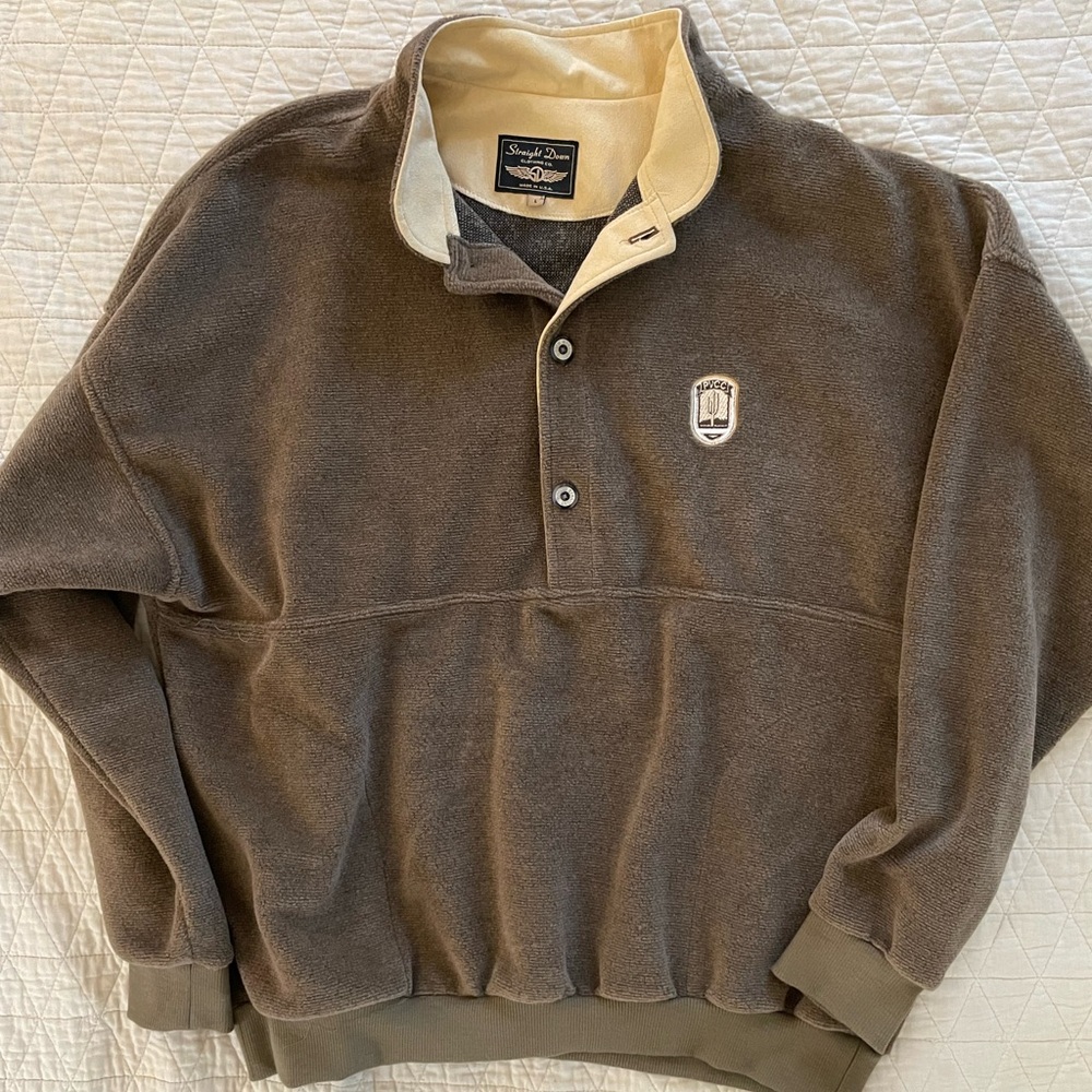 Straight Down Paradise Valley CC Logo Terrycloth Pop-Over Jacket in Brown Size L